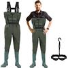ISOISL Wathose Uomo Impermeabile 70D Nylon Composite PVC Pantaloni da Pesca Pantaloni da Pesca con Stivali, Wathose Uomo Donna per cantieri, pesca, fattorie, giardini, verde scuro, 46