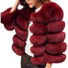 LaoZan Donna Caldo di Lusso Faux Pelliccia di Volpe Cappotto Corto - Vino Rosso - Small