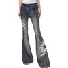 Generisch Pantaloni a zampa da donna, jeans a vita bassa, in jacquard, vintage, con ricamo, eleganti, a vita alta, stile denim Y2K, per il tempo libero, Blu, L