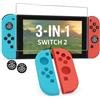 Di Carmen Kit 3-in-1 per Switch 2 - Cover Joy-Con in Silicone + 1 Pellicola Vetro Temperato + 2 Thumb Grips - Protezione Morbida Antiscivolo, Comfort e Controllo per Joy-Con (Blu-Rosso)