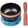 HUIOP Set campane tibetane con campane tibetane da 8,5 cm/3,3 pollici fatte a mano in metallo e morbido cuscino (colore casuale) e percussore in legno per la meditazione, il suono, la guarigione, il c