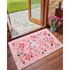 Macgace Tappeto floreale rosa per ingresso, con stampa floreale, lavabile, con retro antiscivolo, per camera da letto delle ragazze, cucina, grazioso tappeto decorativo per porta d'ingresso