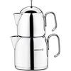 Korkmaz Set di teiera turca A281 Pera per piano cottura, in acciaio inossidabile 18/10 con manici resistenti al calore, bollitore da tè stile Samovar con 650 ml e 1200 ml