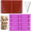 DYMHQ 8 stampi in silicone per cuocere, 2 pezzi barrette per cereali rettangolari, barrette energetiche rettangolari, in silicone, con 50 sac à poche per cioccolato, tartufo, ganache, pane, muffin brownie