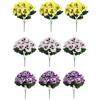 UTTASU Set di fiori artificiali del pensiero 9 steli resistenti ai raggi UV in giallo, viola, bianco, vivace decorazione estiva per interni ed esterni, fiori realistici in plastica
