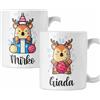 Colorfamily Coppia di tazze Natale Tazza Natalizia PERSONALIZZABILE con nome Renne Cartoon Christmas Mug 11 Oz Idea Regalo