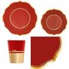 Dream' s Party Set 40 pz - Kit Coordinato tavola natale LIBERTY ROSSO con bordo ORO lucido - decoro feste, compleanno, Natale, Capodanno - 8 piatti 27cm + 8 piatti 21 cm + 8 Bicchieri + 16 tovaglioli