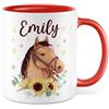 Pagma Druck Tazza da caffè in ceramica personalizzabile con nome a vostra scelta, 330 ml, motivo cavallo, disegno di cavallo, ragazza, donna, idea regalo personalizzabile pony
