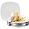 van Well Lilli Set di 6 piatti da torta in porcellana bianca 190 x 190 mm - Piatto piatto piatto dal design classico lucido - Forma quadrata - Piatto da dessert per ristoranti, hotel o casa