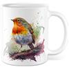 Pagma Druck Tazza di pettirosso con colori ad acqua, idea regalo per uccelli, tazza da caffè (bianco)