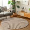 Carpetsale24 Tappeto Rotondo 120 cm Beige Scandi Boho Motivo a Quadri Effetto Alto-Basso Morbido Shaggy Pelo Lungo Soffice Robusto Facile da Pulire Moderno per Tavolino