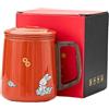 CAPIJIONG Tazza in ceramica da 400 ml, con manico in legno e coperchio, tazza da caffè filtrata per separazione e infusione, colore: rosso