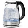 Orbegozo KT 6045 Bollitore acqua 1,7 L in vetro borosilicato, 2200 W, senza BPA, con filtro anticalcare, illuminazione a LED blu, base a 360°, spegnimento automatico e protezione contro il