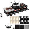 ACXIN Set per raclette e fonduta 3 in 1 per 12 persone, 1650 W, con piastra in pietra naturale, piastra metallica, piastra per crepes, 12 padelle, pentola per fonduta con 6 forchette, rivestimento