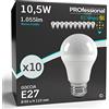 Eurocali 10x Lampadine LED E27 10.5W Opaca 1055 lumen - Forma: Goccia A60 - Luce Bianco Freddo 6500K - Fascio Luminoso 200°