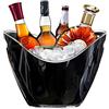 SEPERCASA Secchiello per Ghiaccio Ovale 34,5x24,5x26 cm in Plastica Acrilica - Contiene Fino a 6 Bottiglie - Cestello Champagne, Spumantiera, Glacette per Vino Casa, Bar, Ristorante, Discoteca (Nero)
