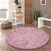Paco Home Tappeto Salotto Pelo Lungo Rotondo Shaggy Moderno Pelo Lungo Finta Pelliccia Morbido Monocolore, Dimensione:80 cm tondo, Colore:Rosa-Antico