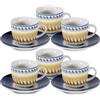 ARCA, Set 6 Tazzine da Caffè Apulia II con Piattino, Realizzate in Porcellana Decorata, Capacità 90 ml, 11x6 cm, Blu