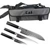KAI/Palatia Werkstatt Set di coltelli Kai Shun | DM-0700 (coltello da ufficio) | DM-0701 (coltello multiuso) e DM-0718 (antoku con bordi smerlati) | + Tasca per coltello Kai