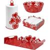 Il Gruppone Passione Casa Set Accessori Cucina 2/4 Pezzi Portatovaglioli Vassoio Grande Da Portata Portafrutta Centrotavola Metallo Design Moderno Decorazioni Tavola - Cuori Rossi - 4 Pezzi