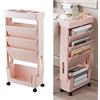 BestAlice Scaffale Mobile con Ruote, Scaffale per Libri a 5 Livelli, Libreria Unica Mobile Rimovibile, Scaffale Organizzativo Girevole in Plastica di Grande capacità(Rosa)