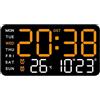 URPIZY Orologio da parete digitale con visualizzazione di temperatura, data e giorno della settimana, controllo vocale, regolazione della luminosità a 5 livelli, funzione sveglia e funzionamento USB o