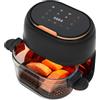 Duoruameng Friggitrice ad aria calda da 4 l, con touch screen a LED, in vetro, timer da 1 a 120 minuti, finestra visibile, ideale per friggere, cuocere, arrostire (nero)