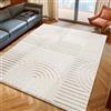 Nazar Tappeto Soggiorno Torino, Crema, Beige, Grigio, Geometrico con Motivo Rilievo