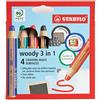 Stabilo Woody - Matita multiuso 3 in 1, astuccio in cartone, 4 matite + 1 temperino + 1 panno