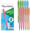 Paper Mate FlexGrip Ultra Ballpoint Pens, Made from Recycled Plastic Materials, Assorted Barrel Colors, Medium Point (1.0mm), Black, 12 Count