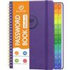Blugool Libro delle password con linguette alfabetiche, libro di password per anziani, linguette individuali e colorate, quaderno con copertina rigida a spirale per accesso al sito Web, 14,5 x 19,6 cm, viola