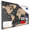 ALLboards Lavagna magnetica in acciaio MAPPA DEL MONDO NERA VINTAGE CLASSICA STATI E CAPITALI 60x40 cm MetalBoards lastra con stampa adatta per tutti i tipi di calamite + set di accessori GRATIS