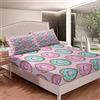 Loussiesd, Set di lenzuola, motivo donut, delizioso, per bambini e ragazzi, colorato, con lenzuolo con angoli, rosa, 3 pezzi, per letto matrimoniale
