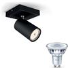 Philips Kosipo Lampada faretti da soffitto (Nero) - Luce bianca calda - Applique da parete/soffitto 1 punto luce - GU10 - Non dimmerabile