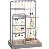 SONGMICS Portagioie, Porta Collane e Orecchini, Espositore per Gioielli, Metallo, Vassoio in Velluto, per Collane Bracciali Orecchini Anelli, Idea regalo, Grigio Tortora JJS021G01