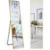 COSTWAY Specchio da Parete Lungo, Specchio da Terra Appendere con Cornice in Lega di Alluminio e Ganci, Per Camera da Letto e Soggiorno, 160 x 40 cm (Oro)