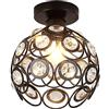 iDEGU Plafoniera Moderna Lampadario Paralume in Cristallo e Metallo LED Sospensione Apparecchio Vintage Industriale E27 Lampada da Soffitto Interno, Decorazione per Camera Corridoio, Nero, 20 CM