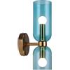 XIRYTU-H Applique Da Parete Moderna a 2 Luci In Oro - Lampada Da Parete Con Paralume In Vetro, Attacco E14 Per Camera Da Letto, Bagno e Soggiorno (Blu)