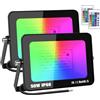 YOJZMA 2 x 50W RGB Faretto LED Esterno con Telecomando 5000LM Proiettore | Senza Spina, Dimmerabile, Stroboscopiche, Cambio Colore, 175-265V, Impermeabile, Fari LED per Giardino, Feste, Palco, Partito