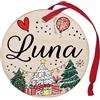 Corredino Neonato Pallina di Natale Personalizzata con Nome Luna, cerchetto piatto per Decorazione Natalizia con Nastro Rosso - made in Italy - Addobbo Albero diametro 8 cm in Legno, nome Luna