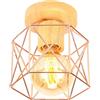 iDEGU Plafoniera Soffitto Vintage in Legno Ferro Retro Lampada da Soffitto Design Industriale Gabbia Oro Rosa illuminazione E27 Lampadario Soffitto per Camera da Letto Soggiorno Cucina (Tipo-B, 15CM)