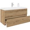 Gecheer Mobile Bagno con Lavabo Integrato, Rubinetto Caldo/Freddo, 90x38,5x45 cm, Truciolato e Ceramica, Mobile Sottolavello con Cassetto e Troppopieno for Bagno