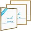 PHOTOLINI Cornici 30x30 cm oro legno MDF, set di 3 cornici per poster, plexiglass infrangibile, da parete, accessori extra inclusi - per foto, immagini e poster