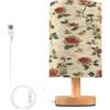 Fuauuyl Lampada da tavolo vintage shabby chic floreale con porte di ricarica USB, lampade da comodino per camera da letto con paralume rotondo in tessuto di lino per soggiorno dormitorio camera da
