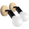 LIGKIN 2 Pack Lampada da Parete Interna Applique Retrò Legno E27 Appliques Vintage 180 ° Illuminazione Da Parete per Soggiorno Corridoio Camera, Nero