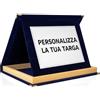 ATS Incisione Targhe & Timbri Targa Personalizzata con Astuccio in Velluto - Regalo per Premi, Laurea, Matrimonio - Made in Italy (Blu con bordino in legno - Targa Argento (28×23 cm))