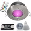 Planetitaly Faretto da Incasso IP65 Cromoterapia Box Doccia LED RGB RGBW 6W Alimentatore 12V tondo Luce impermeabile per Ambienti Umidi Bagno Turco Sauna Effetti Luce Colorata, Alluminio Satinato