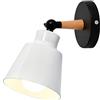 Mengjay E27 LED applique faretto da parete in legno massiccio & Ferro Battuto Camera Lampade da parete moderni in legno per la camera da letto, soggiorno(Bianco)