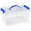 Acan Tradineur - Scatola di archiviazione trasparente con maniglia blu - In plastica - Contenitore per giocattoli, libri, vestiti, coperte - 22x34x15,5 cm - 8 L