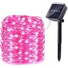 Kingcoo - Luci solari per esterni, impermeabili, 33 m, 100 LED, a energia solare, 8 modalità, in rame, per giardino, cortile, casa, Natale, festa di nozze, decorazione (rosa)